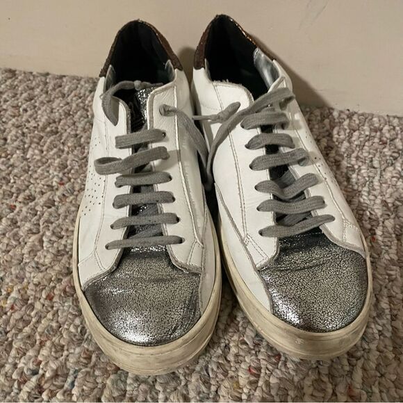 P448 John Leather Shoes White Copper Low Top Lace Casual Sneaker- Size 39 (9) - Picture 3 of 10